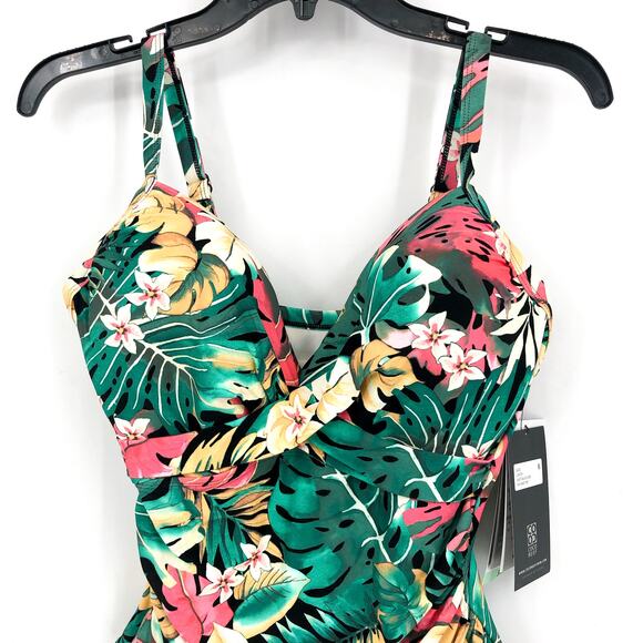 COCO REEF Enrapture One Piece 34DD Green Passion Flower Bra Sized Underwire NWT - Picture 4 of 13